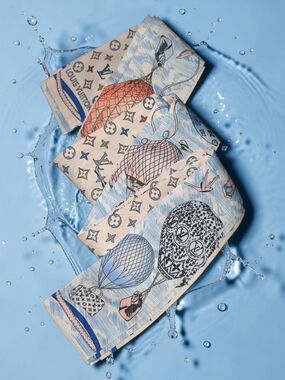 ♡♡♡ Pastel Blue & Cream Hot Air Balloon Silk Scarf